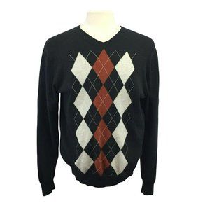 Chatham Road Argyle Sweater Mens L Gray V Neck Cotton Cashmere Blend Modern Fit